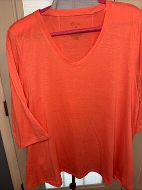 Balance Collection Coral Orange V-Neck Short Sleeve Top